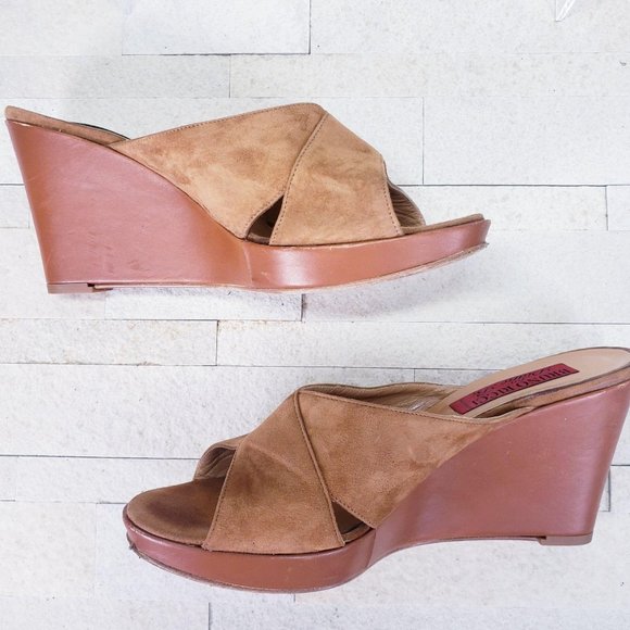 Bruno Ricci  10 Women Shoes Leather 41‎ Sandals Slip On Slide Wedge Brown - Picture 3 of 12